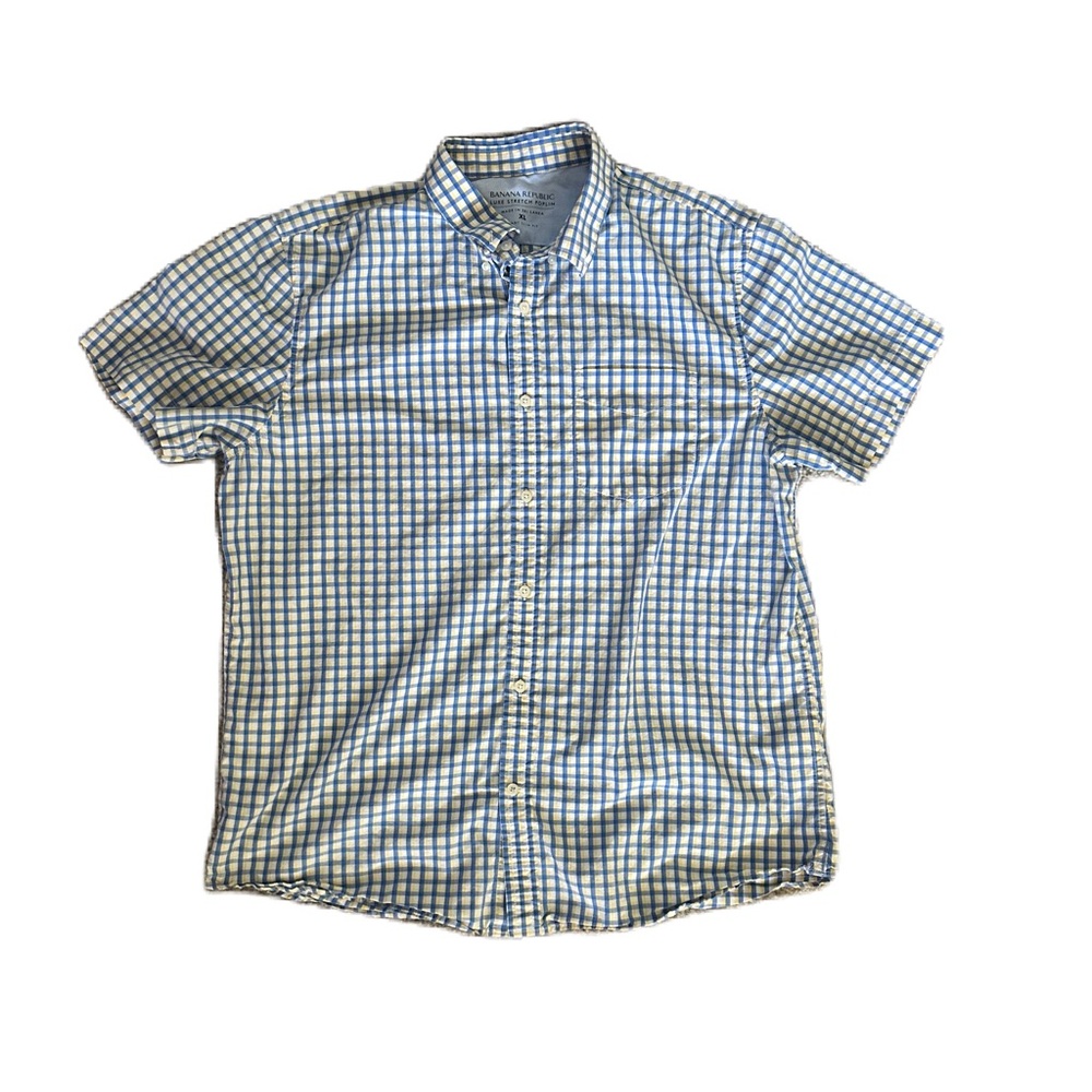 Banana Republic GRANT SLIM-FIT LUXE POPLIN YELLOW AND BLUE PLAID SHIRT Men’s XL